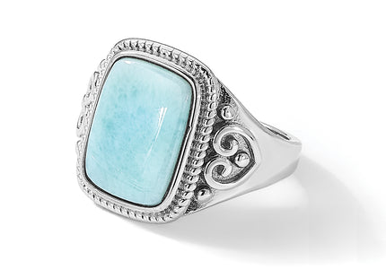 Sterling Silver Rhodium-plated Oxidized with Rectangular Larimar Ring