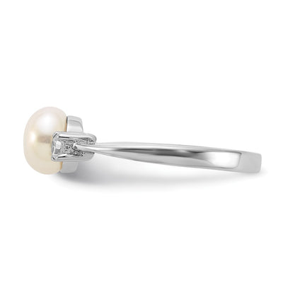 Sterling Silver Rhodium-plated White Freshwater Cultured Pearl and CZ Ring