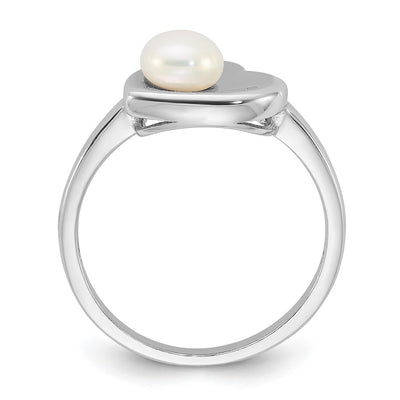 Sterling Silver Rhodium-plated White Freshwater Cultured Pearl Heart Ring