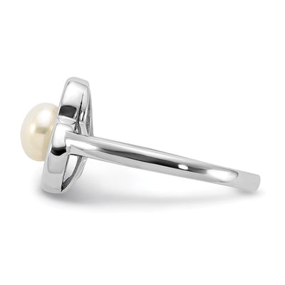 Sterling Silver Rhodium-plated White Freshwater Cultured Pearl Heart Ring