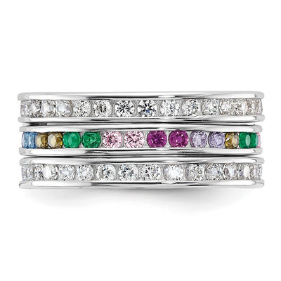 Sterling Silver Rhodium-plated Multi Color CZ 3 Band Set
