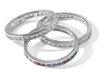Sterling Silver Rhodium-plated Multi Color CZ 3 Band Set