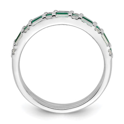 Sterling Silver Rhodium-plated Green and White CZ 3 Ring Set