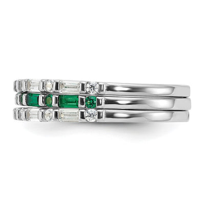 Sterling Silver Rhodium-plated Green and White CZ 3 Ring Set