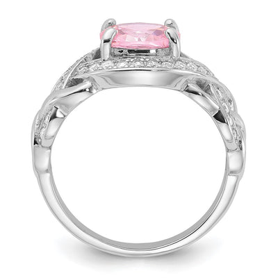 Sterling Silver Rhodium-plated Pink & White CZ Braided Ring