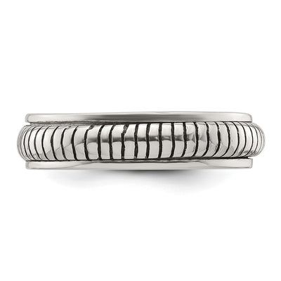 Sterling Silver Polished Oxidized Half Round Patterned Men's Ring