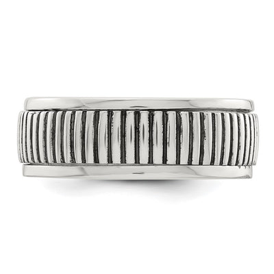 Sterling Silver Polished Oxidized Patterned Men's Ring