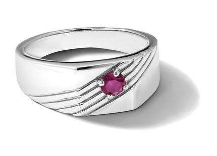 Sterling Silver Rhodium-plated African Ruby Signet Men's Ring