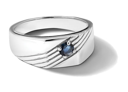 Sterling Silver Rhodium-plated Dark Blue Sapphire Signet Men's Ring
