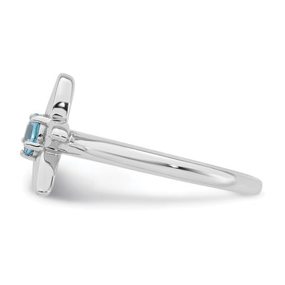 Sterling Silver Rhodium-plated Polished Round Light Swiss Blue Topaz Starfish Ring