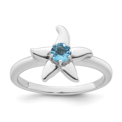 Sterling silver blue topaz starfish ring