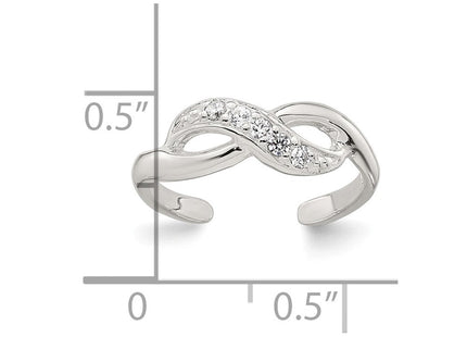 Sterling Silver Polished CZ Infinity Adjustable Toe Ring (Style QR7677)