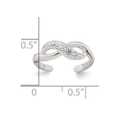 Sterling Silver Polished CZ Infinity Adjustable Toe Ring