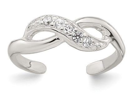 Sterling Silver Polished CZ Infinity Adjustable Toe Ring (Style QR7677)