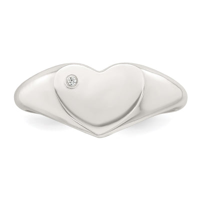 Sterling Silver Polished White CZ Heart Size 6 Signet Ring