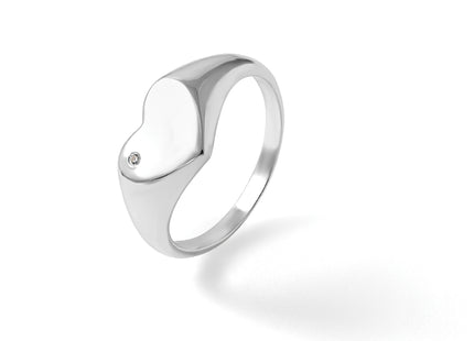 Sterling Silver Polished White CZ Heart Size 6 Signet Ring