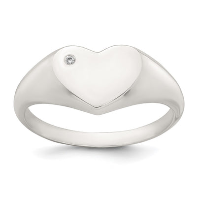 Sterling silver cubic zirconia heart signet ring