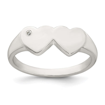 Sterling silver cubic zirconia heart signet ring