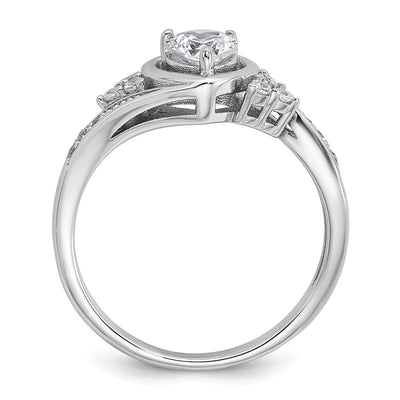 Sterling Silver Rhodium-plated Polished Fancy CZ Center Heart Size
