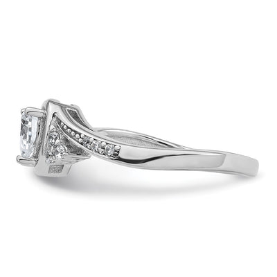 Sterling Silver Rhodium-plated Polished Fancy CZ Center Heart Size