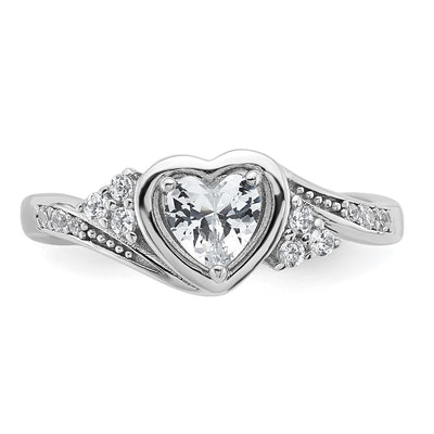 Sterling Silver Rhodium-plated Polished Fancy CZ Center Heart Size