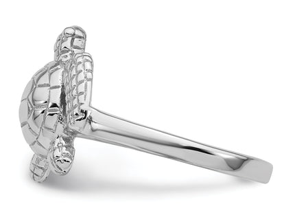 Sterling Silver Rhodium-plated Polished and Textured Sea Turtle Size