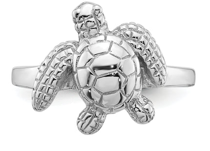 Sterling Silver Rhodium-plated Polished and Textured Sea Turtle Size