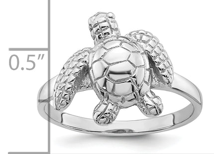 Sterling Silver Rhodium-plated Polished and Textured Sea Turtle Size