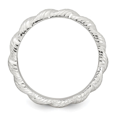 Sterling Silver Polished and Grooved Twisted Band Size