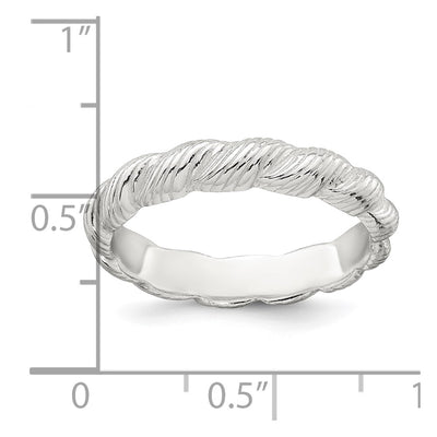 Sterling Silver Polished and Grooved Twisted Band Size