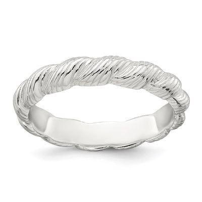 Sterling Silver Polished and Grooved Twisted Band Size