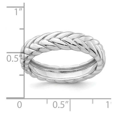 Sterling Silver Rhodium-plated Polished and Braided Band Size