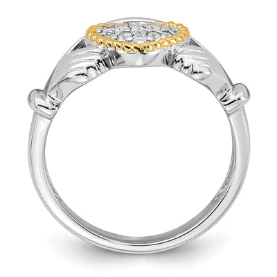Sterling Silver Rhodium-plated with 14K Accent Polished CZ Size 7 Claddagh Ring