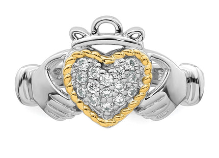 Sterling silver cubic zirconia claddagh ring, further view
