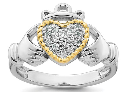 Sterling silver cubic zirconia claddagh ring