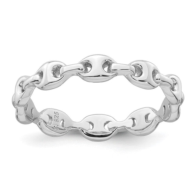 Sterling Silver Rhodium-plated Polished Mariner Link Size