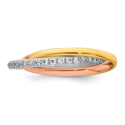 Sterling Silver Rhodium-plated Rose-tone and Gold-tone Polished CZ Intertwined Triple Band Size