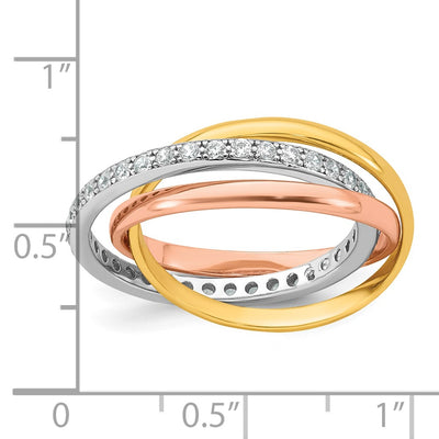 Sterling Silver Rhodium-plated Rose-tone and Gold-tone Polished CZ Intertwined Triple Band Size