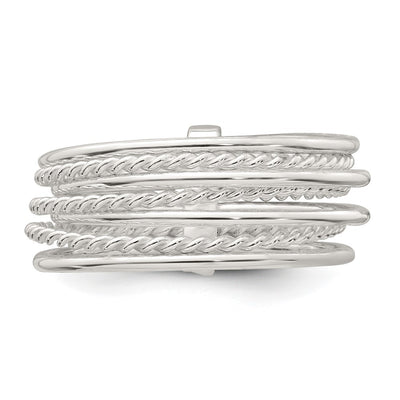 Sterling Silver Polished and Textured Twisted Multi-Band Ring
