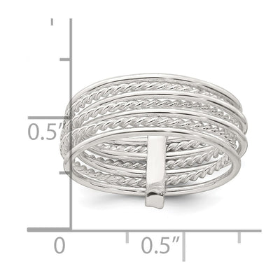 Sterling Silver Polished and Textured Twisted Multi-Band Ring
