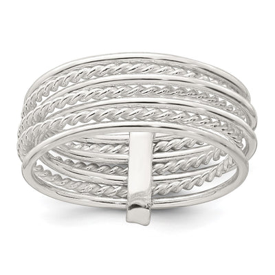 Sterling Silver Polished and Textured Twisted Multi-Band Ring