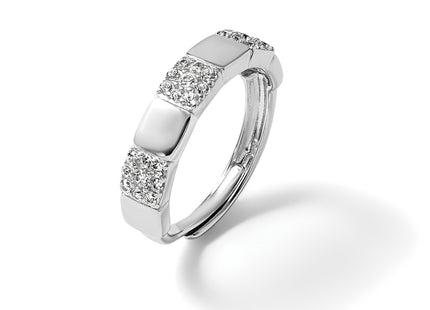 Sterling Silver Rhodium-plated Polished Pave CZ Squares Size 6 Adjustable Ring