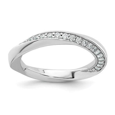 Sterling Silver Rhodium-plated Polished and Twisted CZ Band Size
