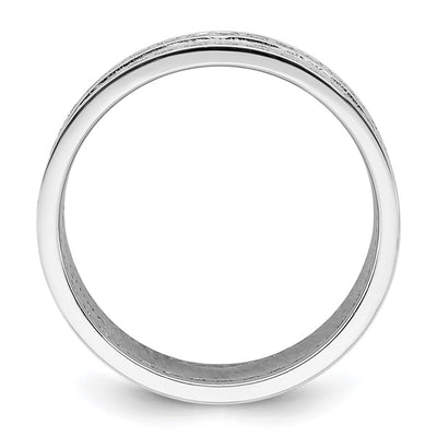 Sterling Silver Rhodium-plated CZ Polished And Hammered Band Size