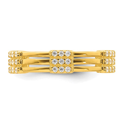 Sterling Silver Gold-tone Polished CZ 3-Row Eternity Band Ring