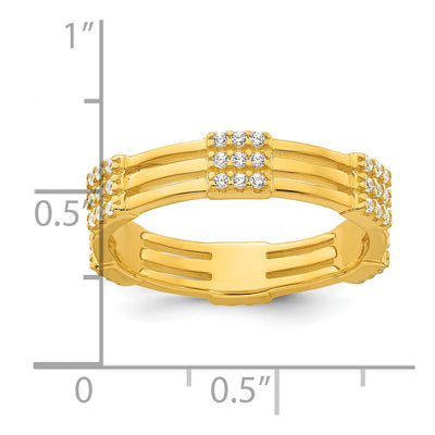 Sterling Silver Gold-tone Polished CZ 3-Row Eternity Band Ring