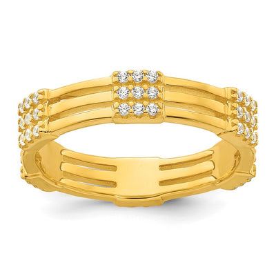 Sterling Silver Gold-tone Polished CZ 3-Row Eternity Band Ring