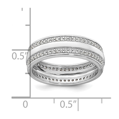Sterling Silver Rhodium-plated Polished CZ Band Size
