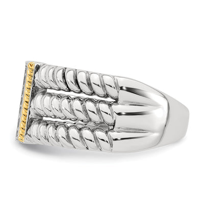 Sterling Silver with 14K Accent Antiqued Polished CZ Triple Twisted Ring