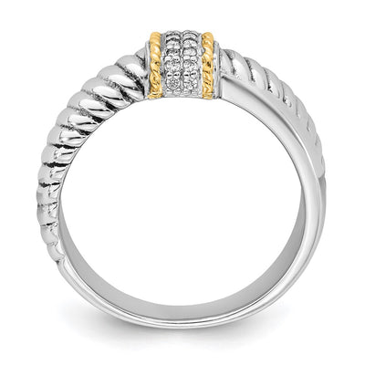 Sterling Silver Rhodium-plated with 14K Accent Polished CZ Twisted Ring